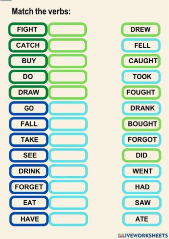 Irregular Past Tense Verbs Match