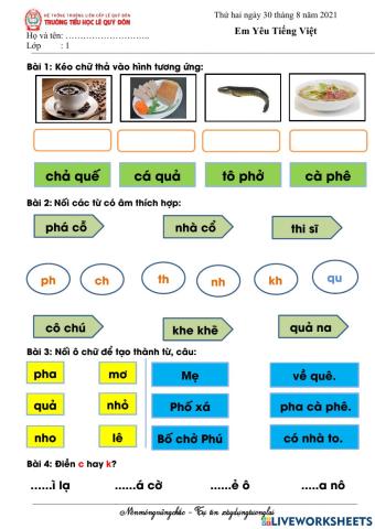 Vở bài tập Toán - Tiếng Việt Lớp 1A11
