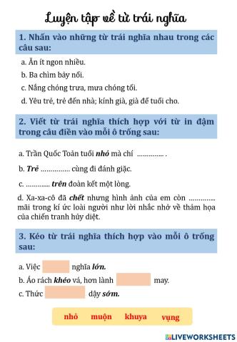 Luyện tập về từ trái nghĩa - lớp 5