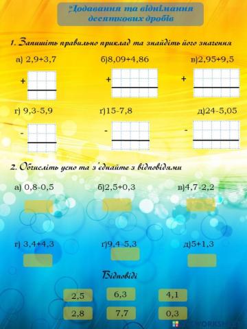 Додавання та віднімання десяткових дробів