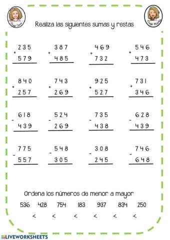 Sumas y restas con llevadas