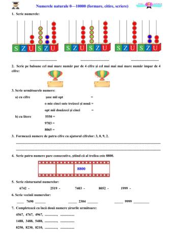Numerele naturale 0 - 10000 (formare, citire, scriere)